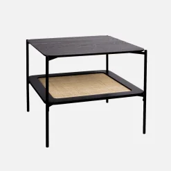 Mesa de centro cuadrada con tablero doble efecto madera y caña