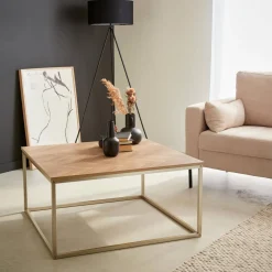 Mesa de centro de efecto madera con dibujo de espiga