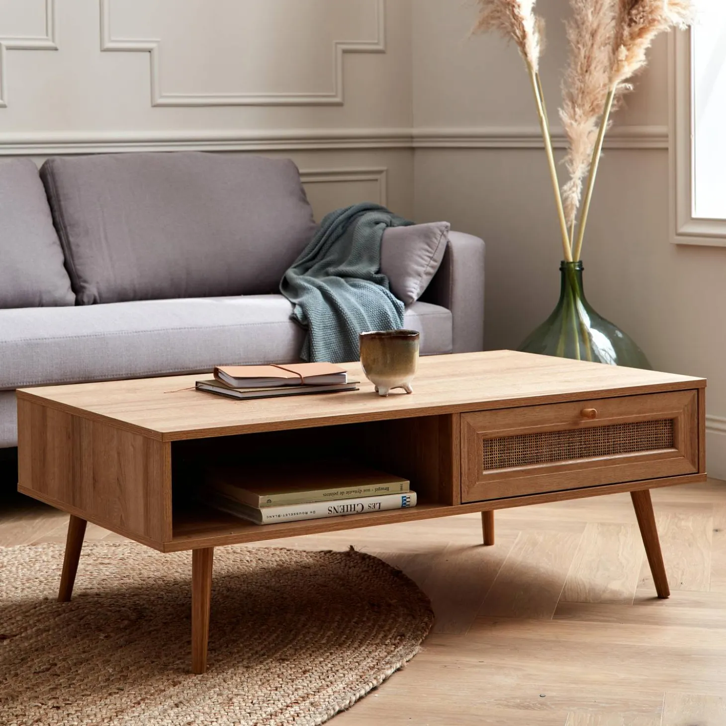 Mesa de centro estilo escandinavo de caña