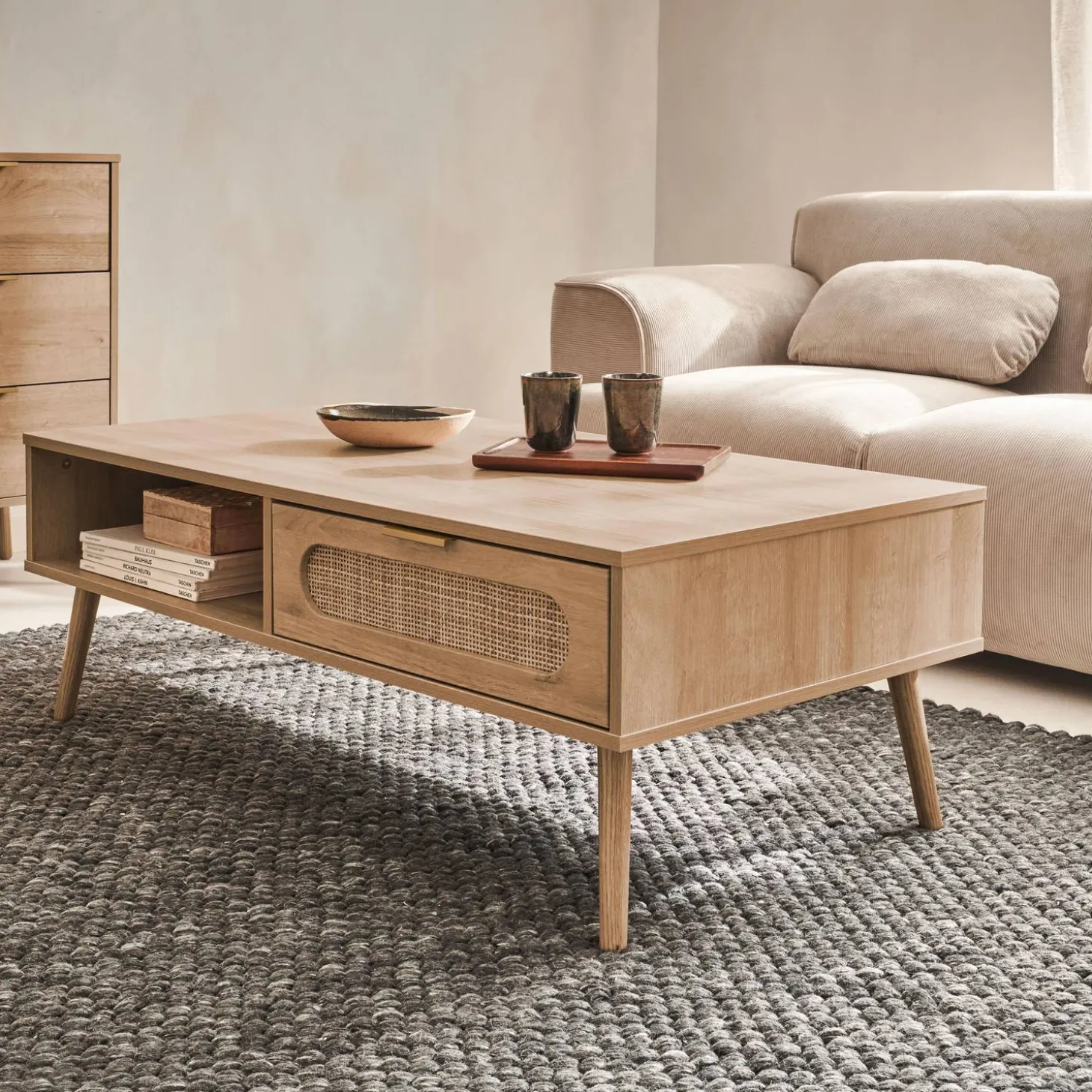 Mesa de centro estilo escandinavo, 1 cajón