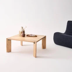 Mesa de centro exótica cuadrada de madera maciza