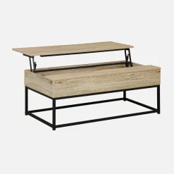 Mesa de centro industrial efecto madera, elevable