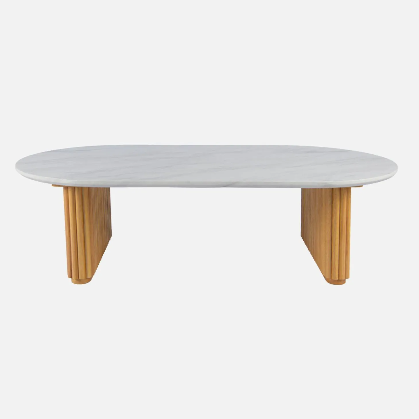 Mesa de centro ovalada de madera de hevea con efecto piedra