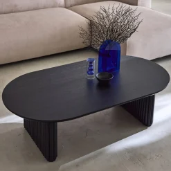 Mesa de centro ovalada de madera de hevea con chapa de roble