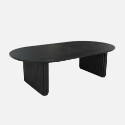 Mesa de centro ovalada de madera de hevea con chapa de roble