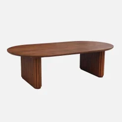 Mesa de centro ovalada de madera de hevea con chapa de roble
