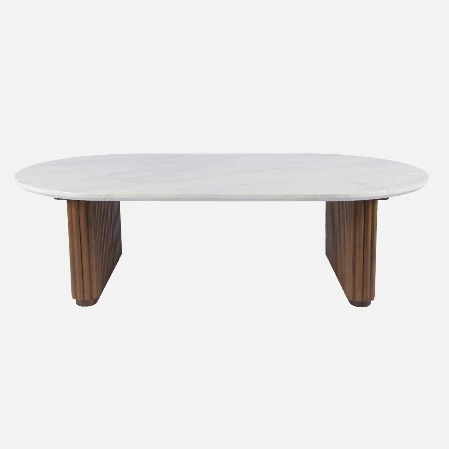 Mesa de centro ovalada de madera de hevea con efecto piedra
