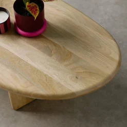 Mesa de centro ovalada de madera de mango maciza