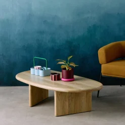 Mesa de centro ovalada de madera de mango maciza