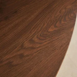 Mesa de centro ovalada patas cromadas y efecto madera