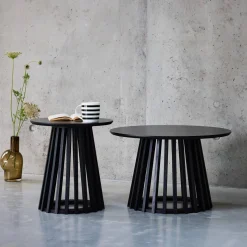 Mesa de centro redondas de efecto madera y abeto, set de 2