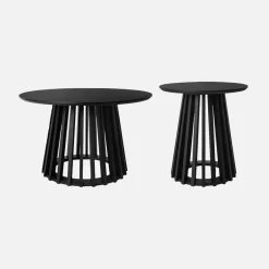 Mesa de centro redondas de efecto madera y abeto, set de 2