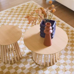 Mesa de centro redondas de efecto madera y abeto, set de 2