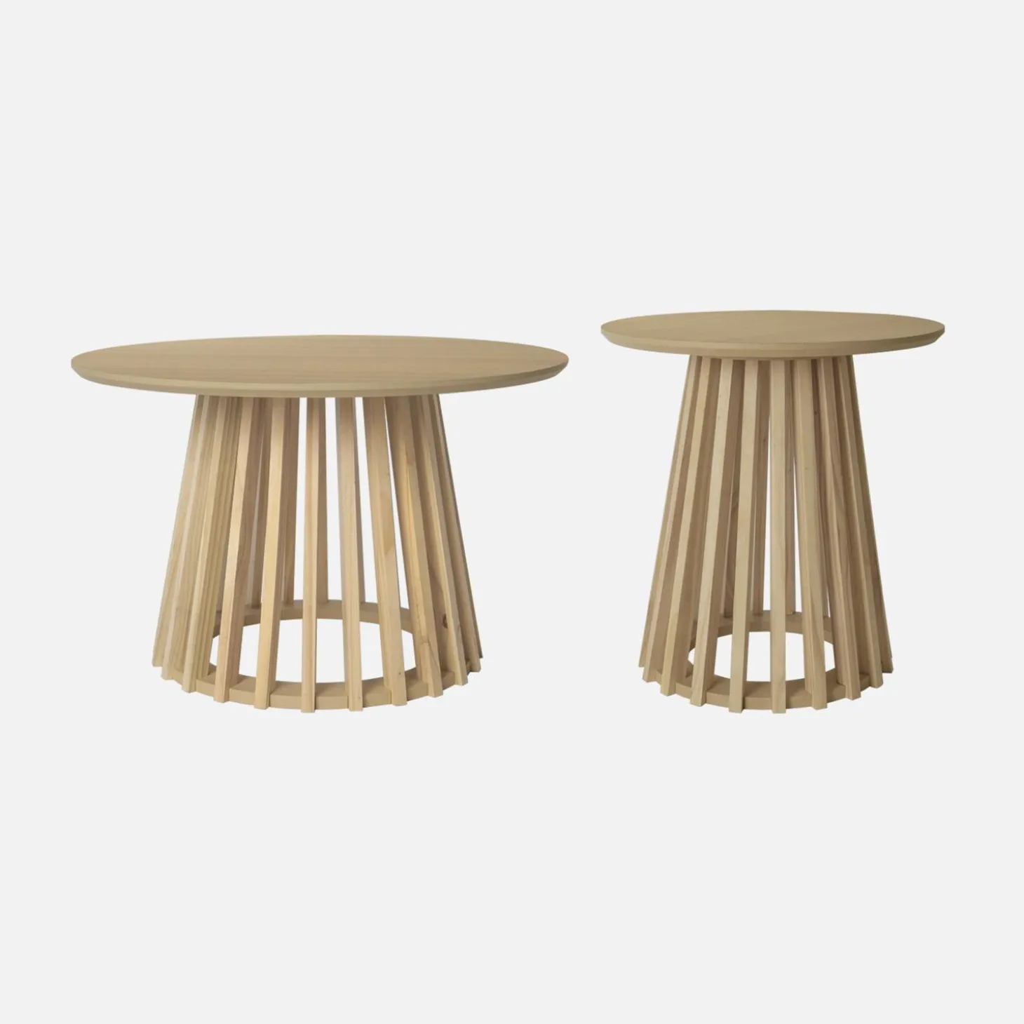 Mesa de centro redondas de efecto madera y abeto, set de 2