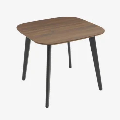 Mesa de comedor cuadrada efecto madera patas de metal negro, 4 plazas