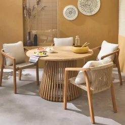 Mesa de comedor de madera interior/exterior de 4 plazas