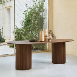 Mesa de comedor de madera de hévea y chapado de roble, 8 plazas