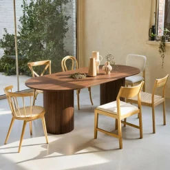 Mesa de comedor de madera de hévea y chapado de roble, 8 plazas