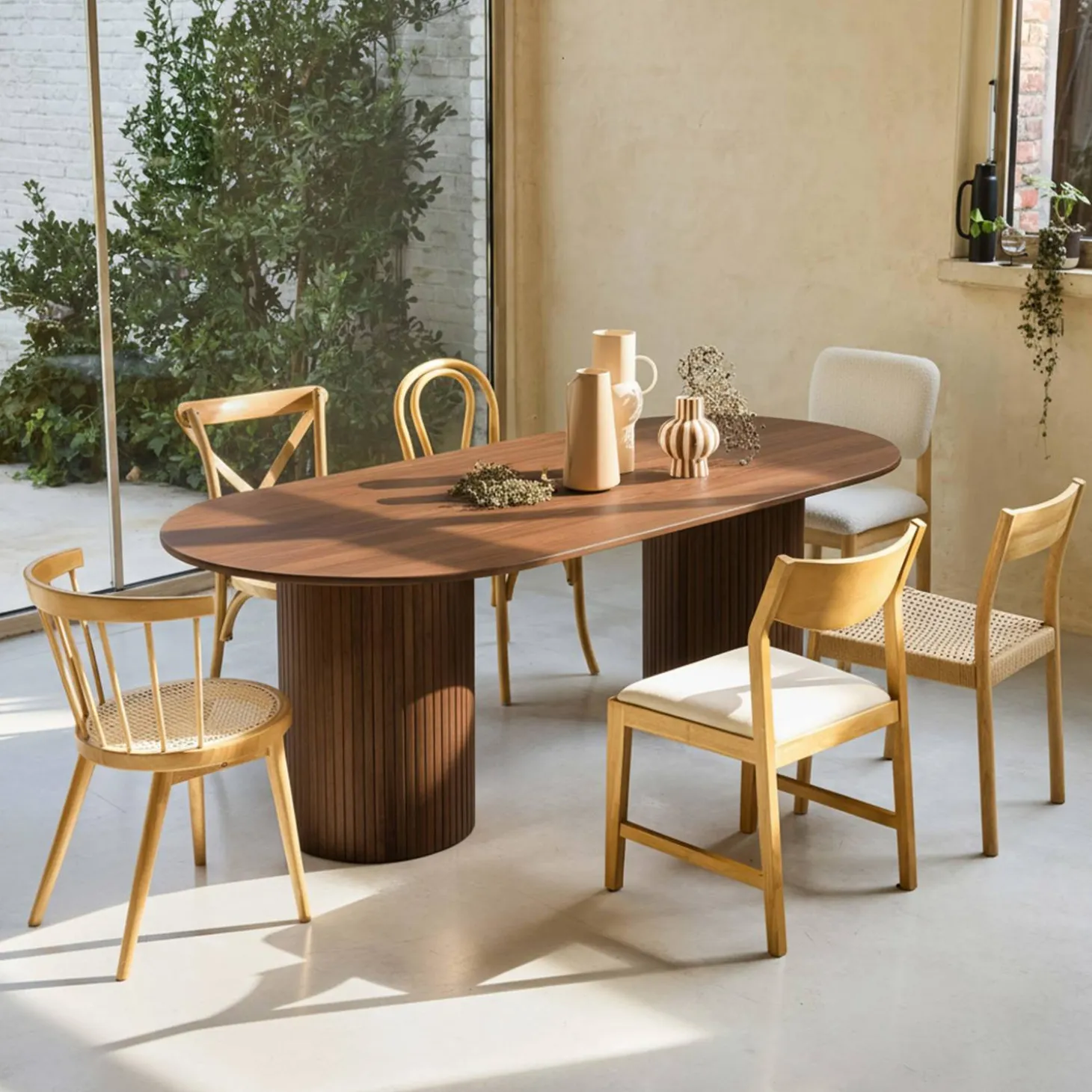 Mesa de comedor de madera de hévea y chapado de roble, 8 plazas