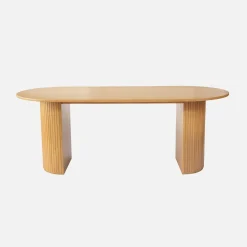 Mesa de comedor oblonga de madera de hevea y chapa de roble de 6 a 8 plazas