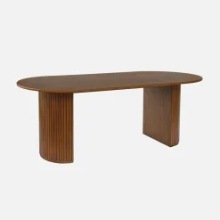 Mesa de comedor oblonga de madera de hevea y chapa de roble de 6 a 8 plazas