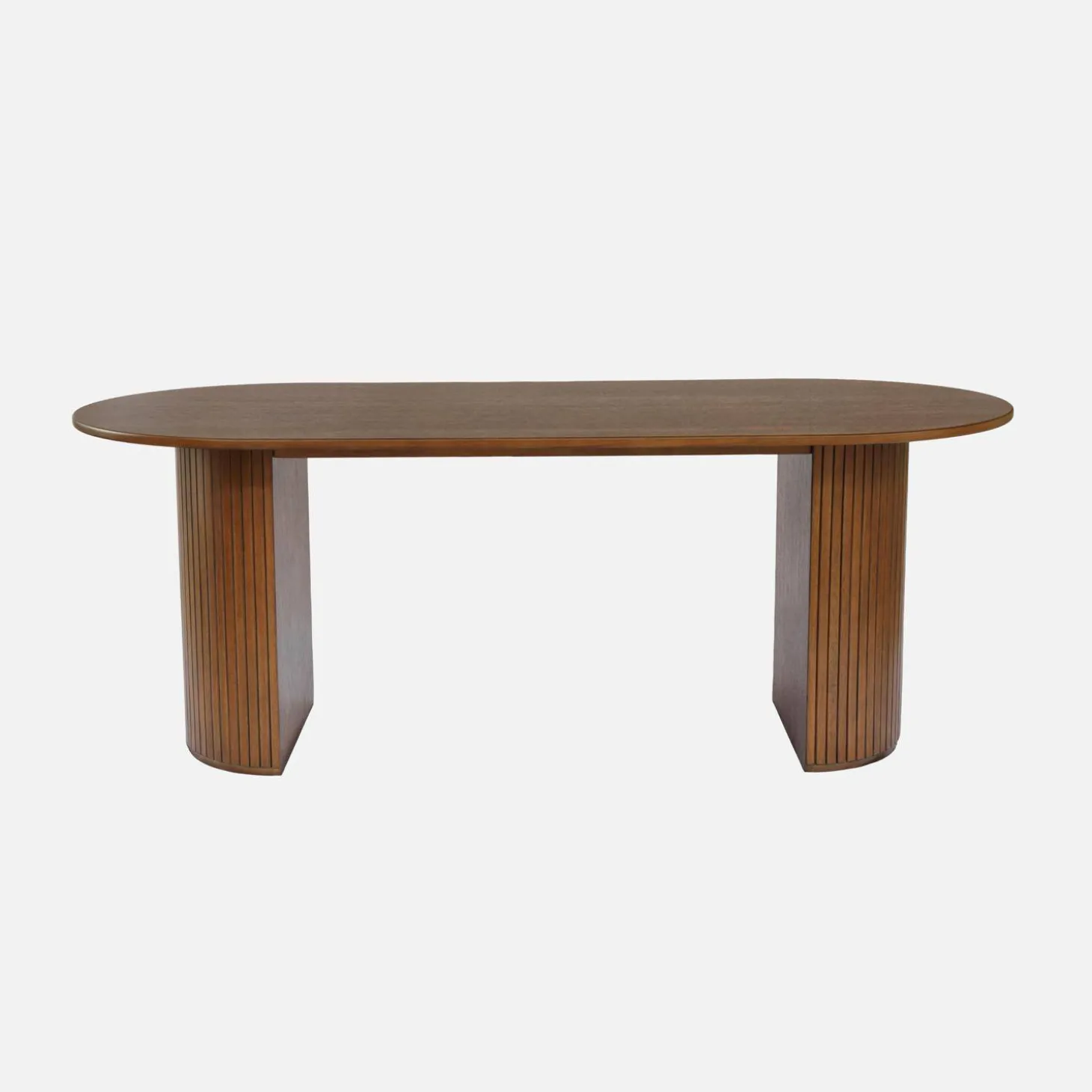 Mesa de comedor oblonga de madera de hevea y chapa de roble de 6 a 8 plazas