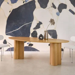 Mesa de comedor ovalada de madera de hevea para 8 personas, 220cm