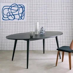 Mesa de comedor ovalada de madera de hevea y chapa de roble para 6 personas