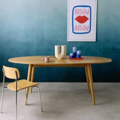 Mesa de comedor ovalada de madera de hevea y chapa de roble para 6 personas