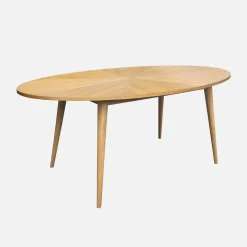 Mesa de comedor ovalada de madera de hevea y chapa de roble para 6 personas