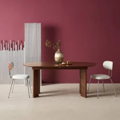 Mesa de comedor ovalada extensible de madera de hevea, 6-8 plazas