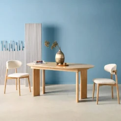 Mesa de comedor ovalada extensible de madera de hevea, 6-8 plazas