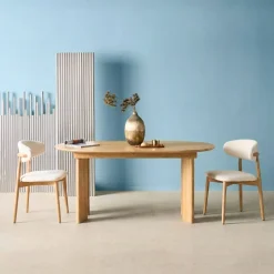 Mesa de comedor ovalada extensible de madera de hevea, 6-8 plazas