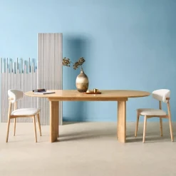 Mesa de comedor ovalada extensible de madera de hevea, 6-8 plazas