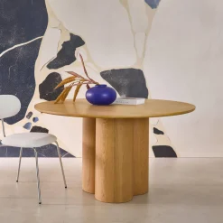 Mesa de comedor redonda de madera de hevea con 4 plazas, 130cm