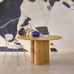 Mesa de comedor redonda de madera de hevea con 4 plazas, 130cm