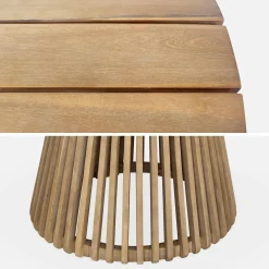 Mesa de comedor redonda de madera, interior/exterior + 4 sillones de cuerda y acero