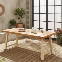 Mesa de interior/exterior de madera y metal, 6-8 plazas