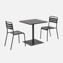 Mesa de jardín bistró cuadrada de acero con 2 sillas