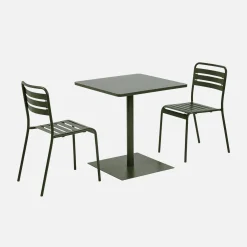 Mesa de jardín bistró cuadrada de acero con 2 sillas