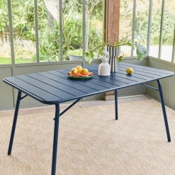 Mesa de jardín bistró de acero plegable, 6 plazas, 140cm