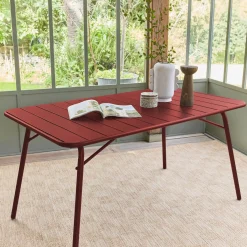 Mesa de jardín bistró de acero plegable, 6 plazas, 140cm