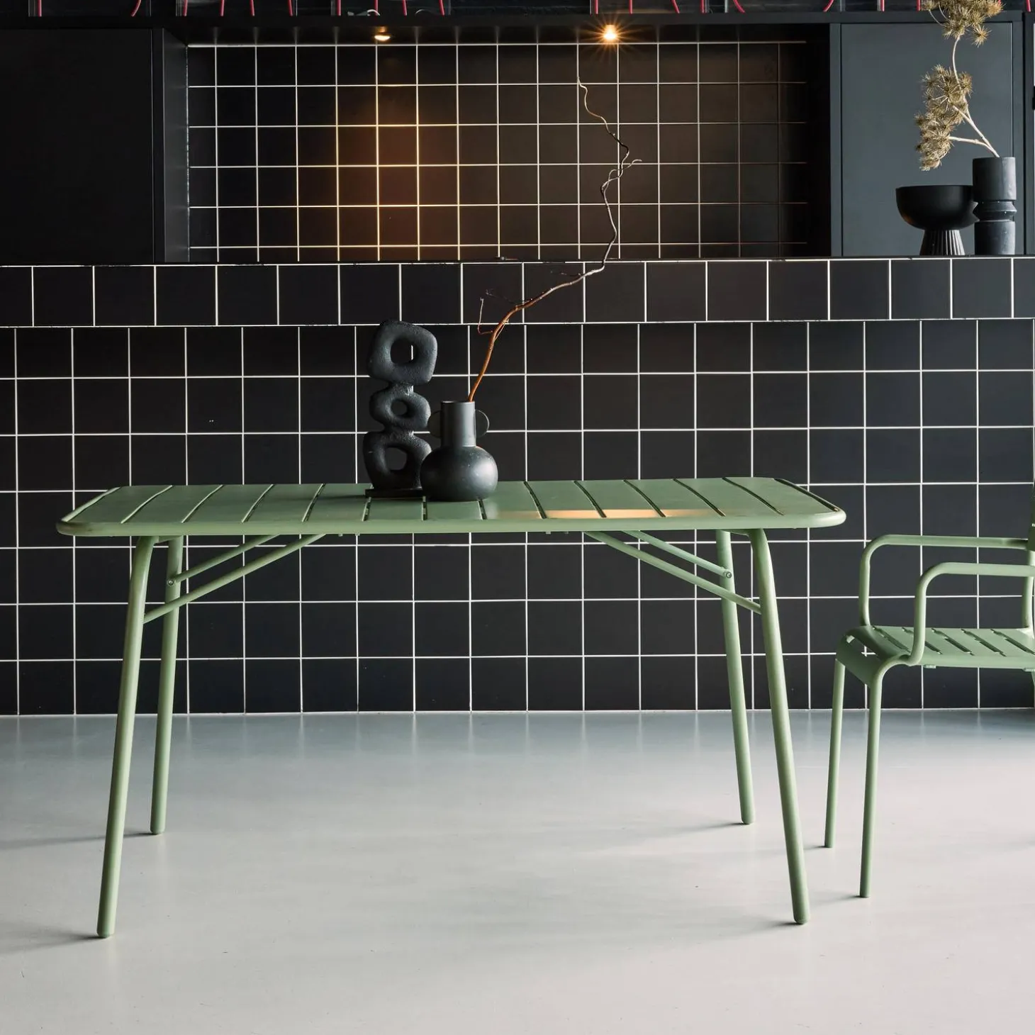 Mesa de jardín bistró de acero plegable, 6 plazas, 140cm
