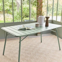 Mesa de jardín bistró de acero plegable, 6 plazas, 140cm