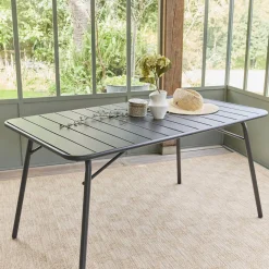 Mesa de jardín bistró de acero plegable, 6 plazas, 140cm