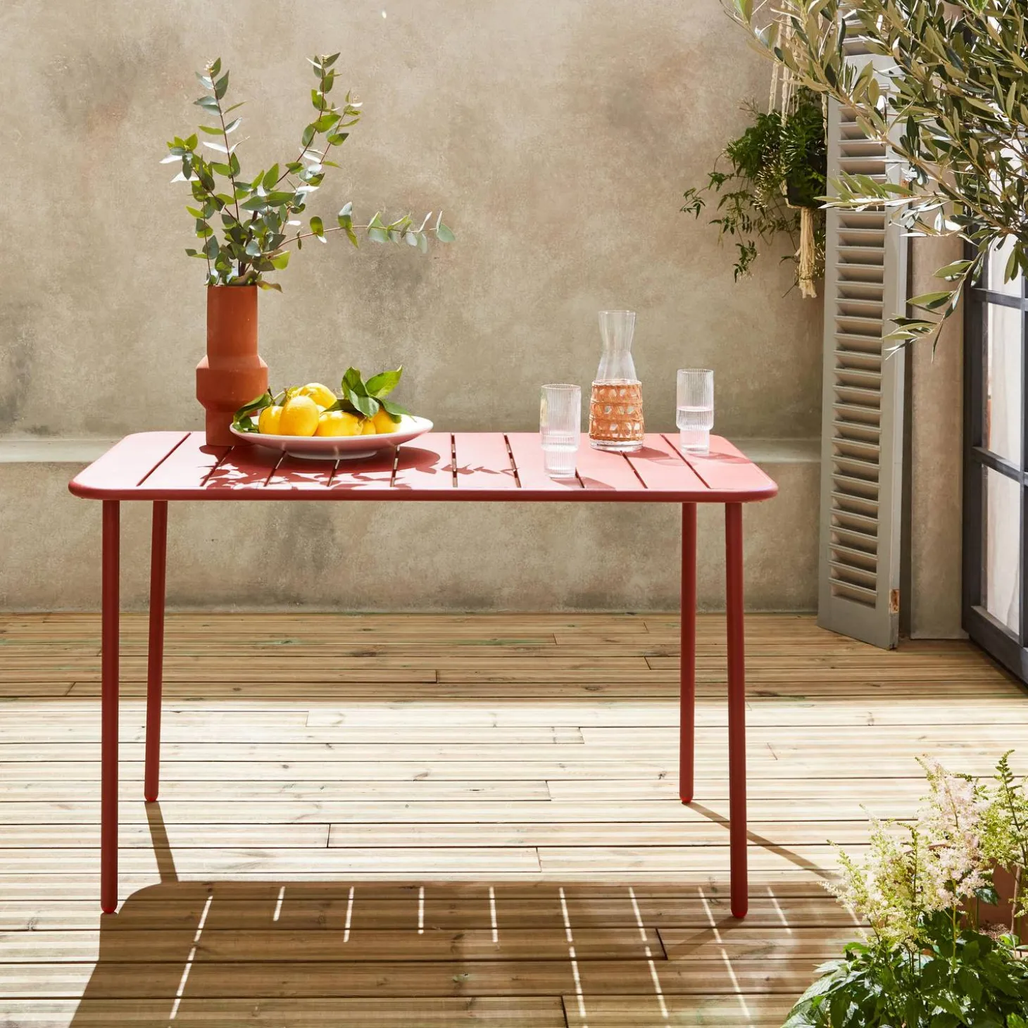 Mesa de jardín bistró de acero, 4 plazas, 120cm
