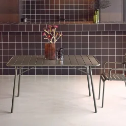 Mesa de jardín bistró de acero plegable, 6 plazas, 140cm