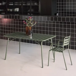 Mesa de jardín bistró de acero plegable, 6 plazas, 140cm