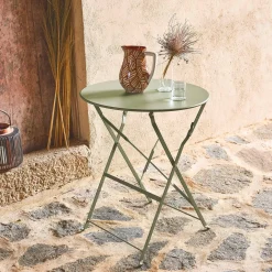 Mesa de jardín bistró plegable de acero, 2 plazas, ø60cm
