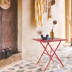 Mesa de jardín bistró plegable de acero, 2 plazas, 70cm